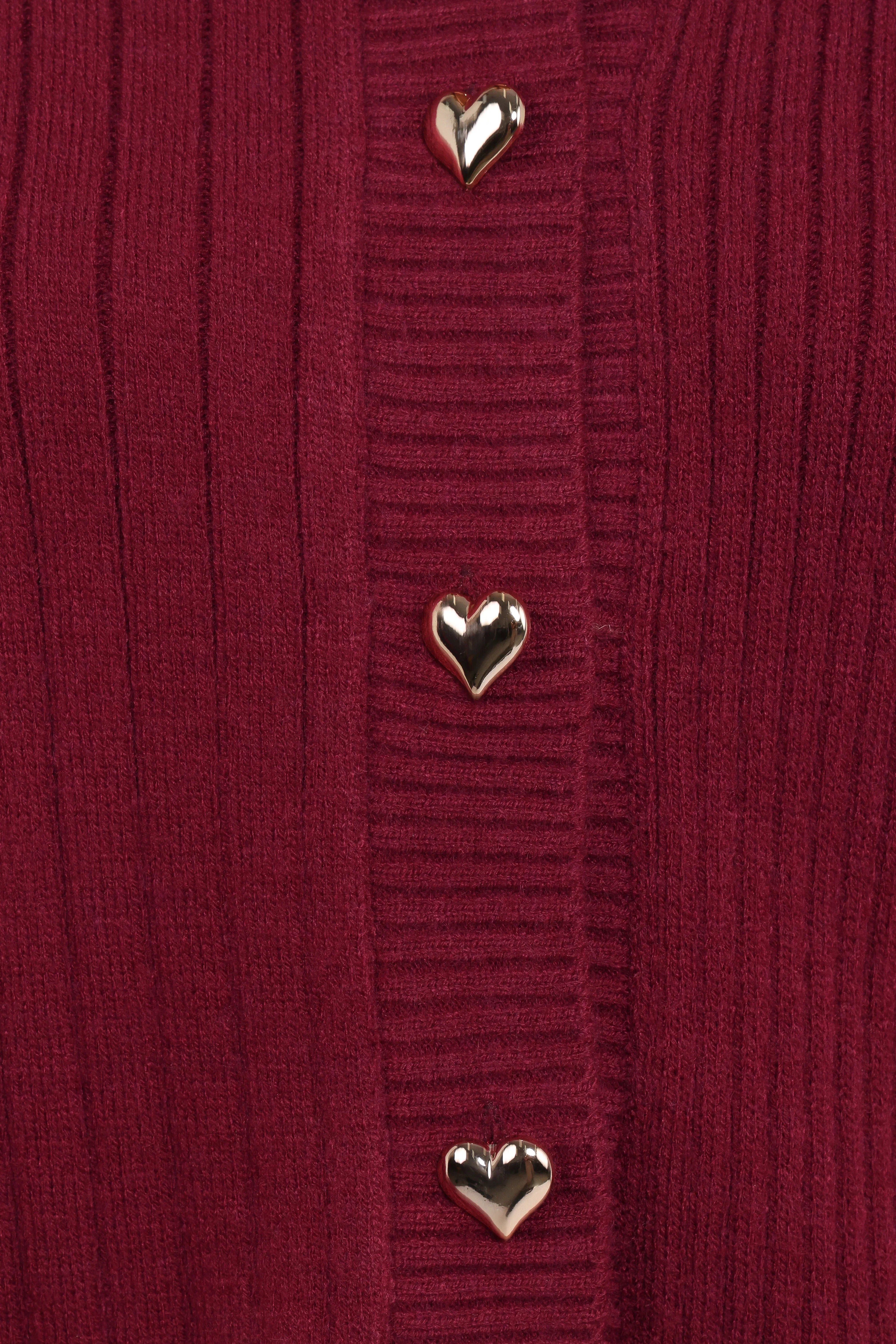 Loulani Heart Button Cardigan Cherry