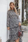 Edwina Shirred Frill Long Sleeve Midi Dress Black Floral