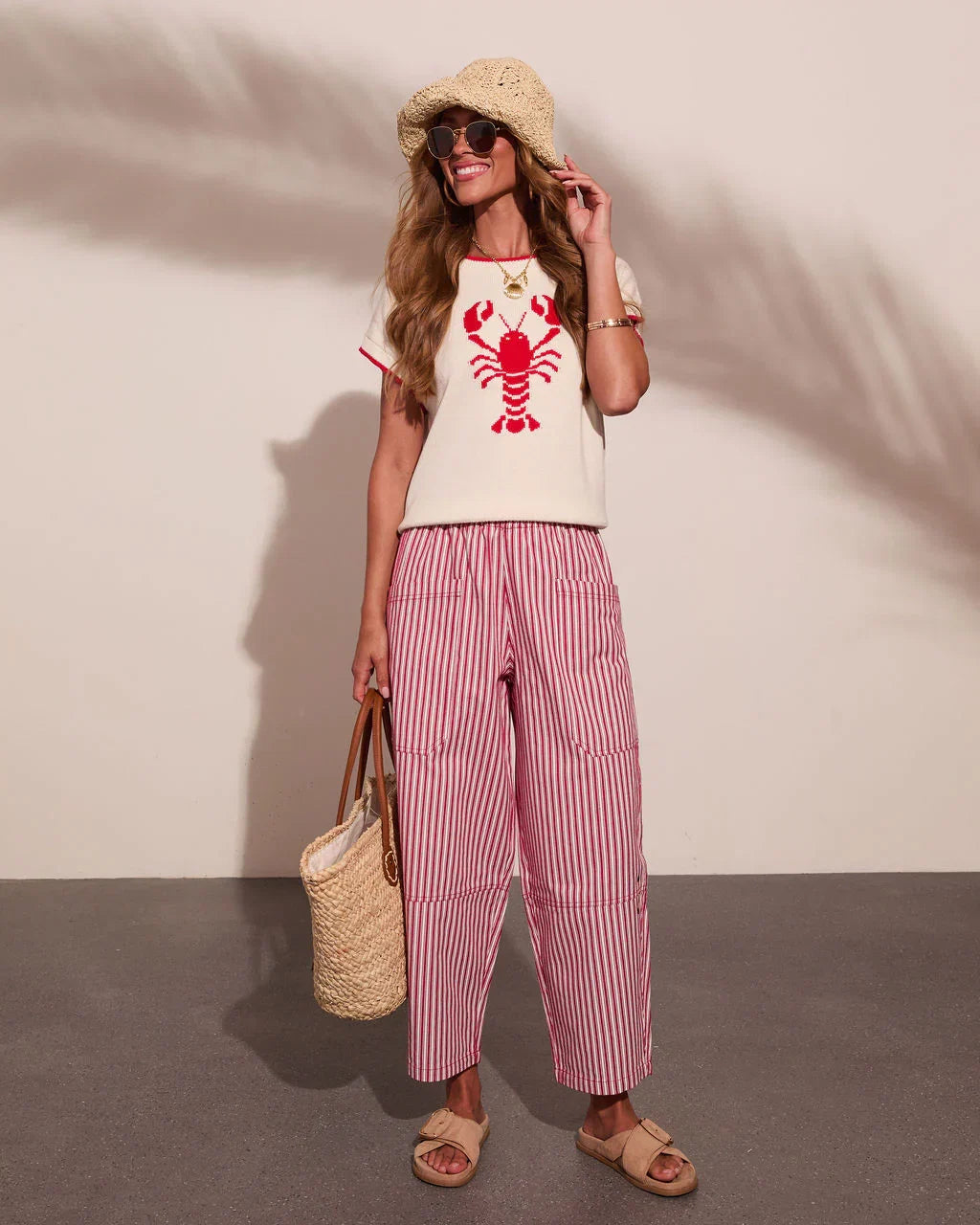Red Claw Coastline Knit Graphic Lobster Print Sweater