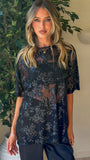 Arlo Oversized Sequin Top Black Floral