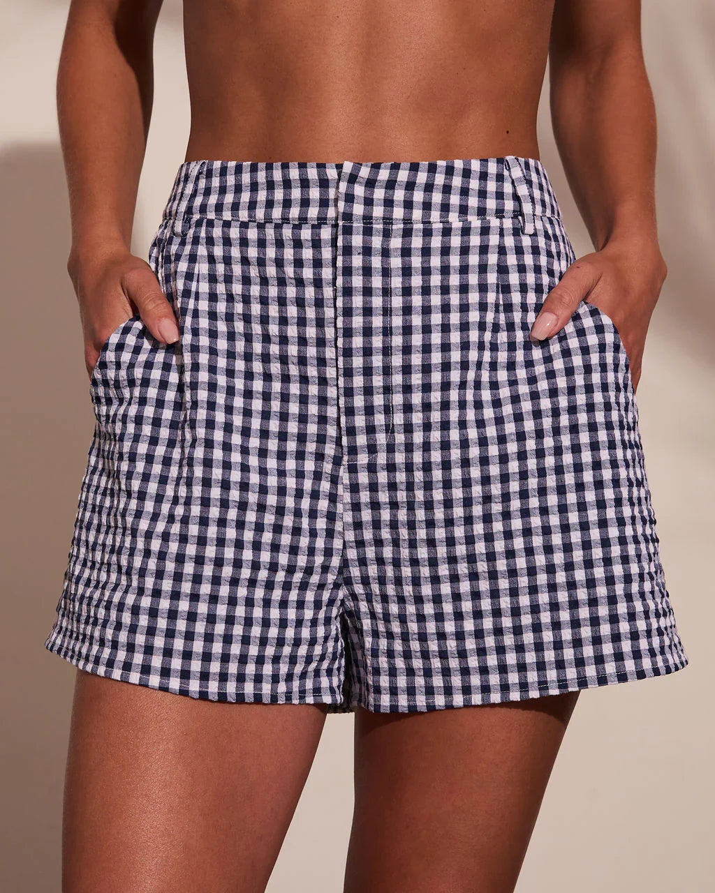 Summer Calling Gingham Print Mid Rise Shorts