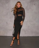 Monroe Sheer Mock Neck Midi Dress