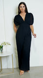 Selene V Neck Pleated Jumpsuit Black