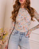 Floris Floral Mesh Mock Neck Top