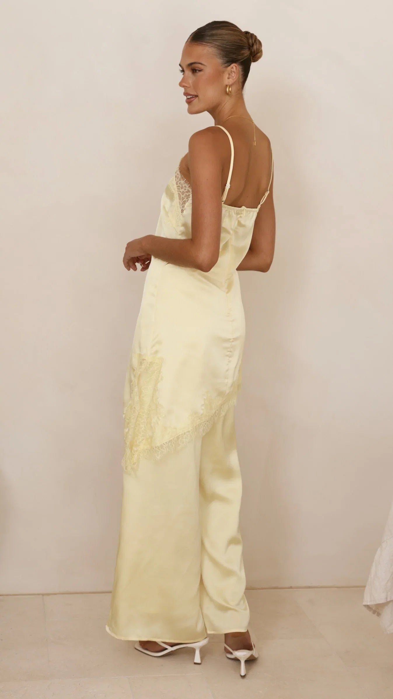 Hayleigh Asymmetrical Top and Pants Set Yellow Lace