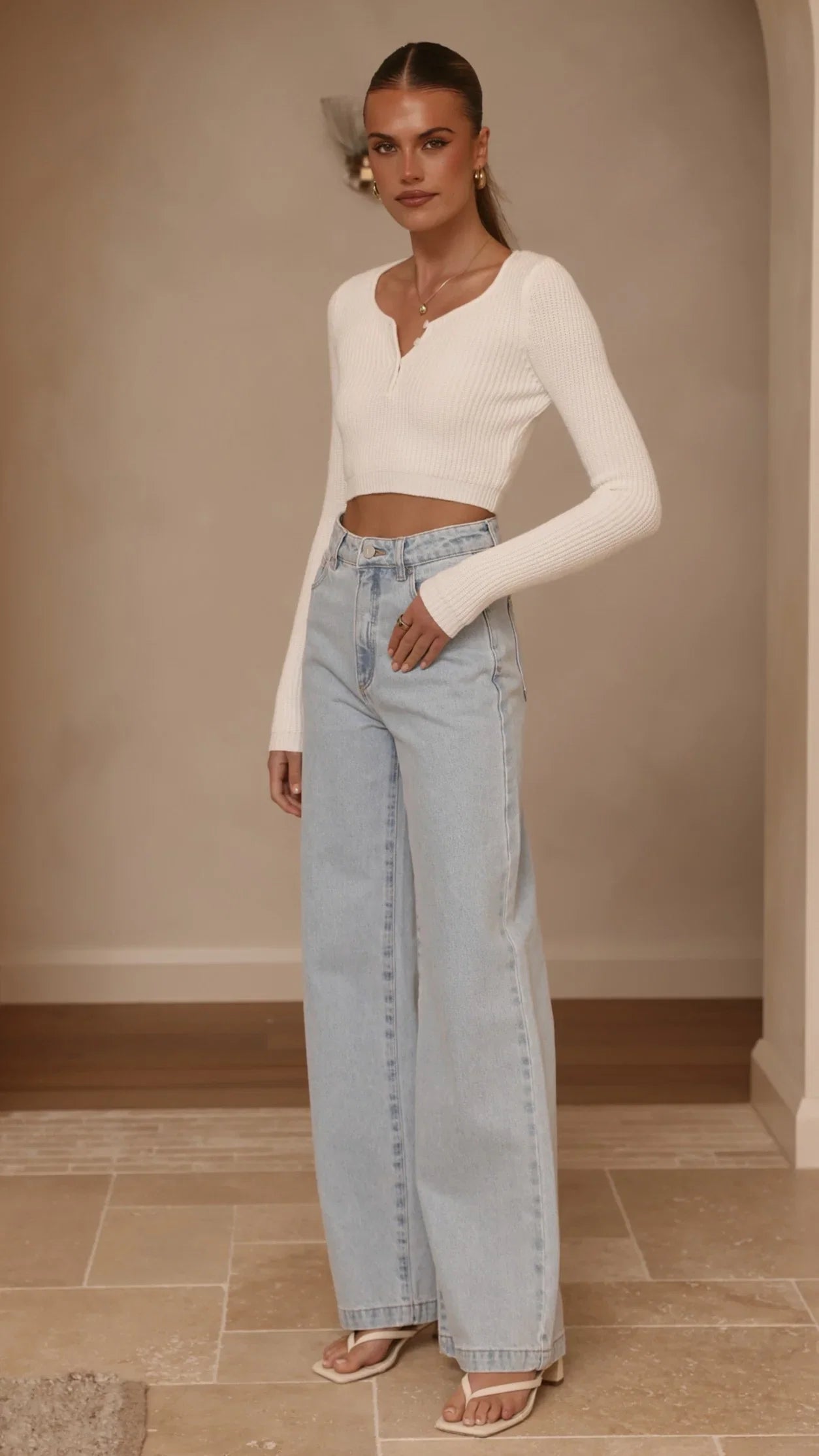 Lacy Long Sleeve Top White