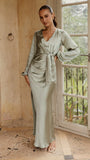 Ivy Long Sleeve Tie Front Maxi Dress Sage