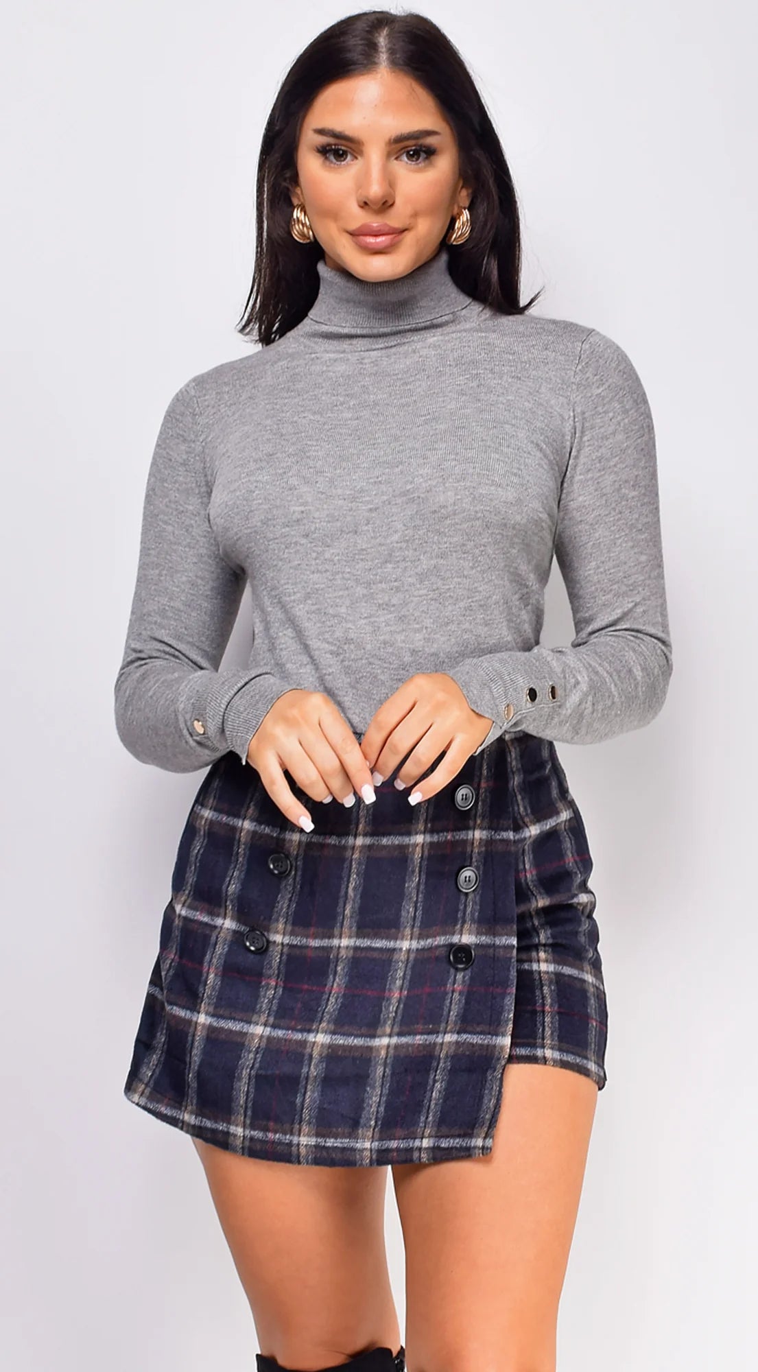 Gigi High Neck Long Sleeve Top Gray