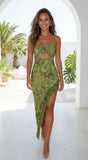 Vipera Snake Print Cutout Maxi Dress Green