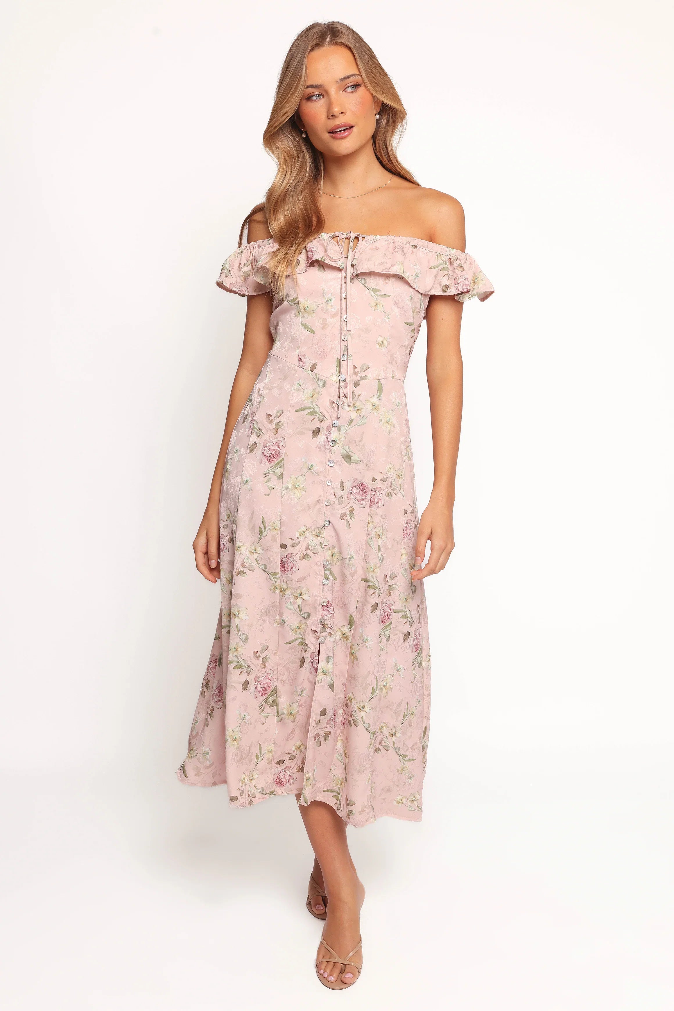 Lauryn Off The Shoulder Midi Dress Blush Rose