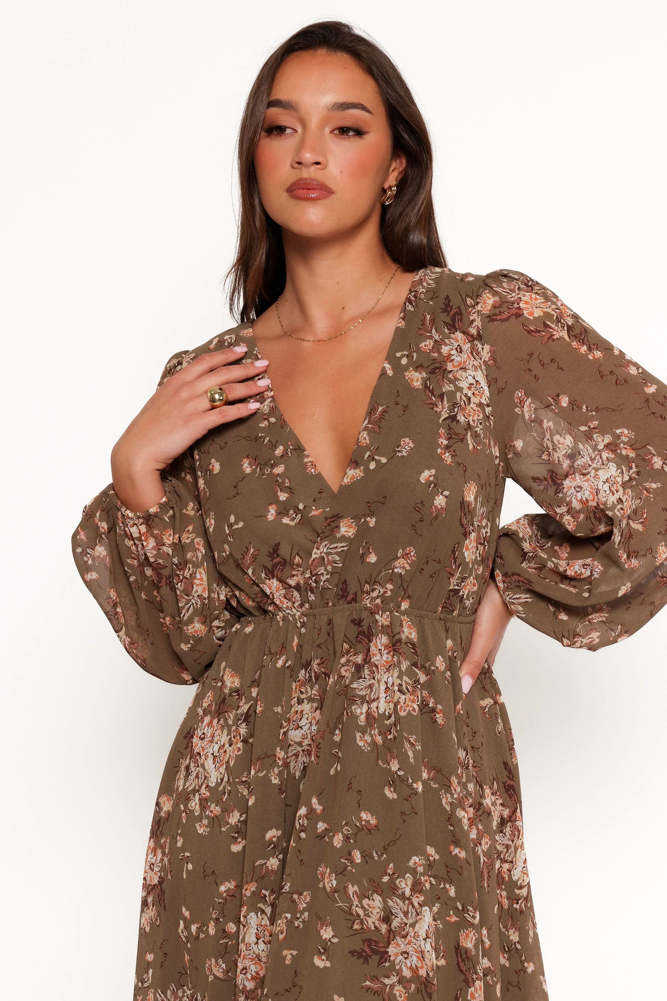 Anisa Maxi Dress Olive Floral
