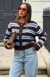 Ice Bae Stripe Knit Cardigan Blueberry Chocolate Stripe