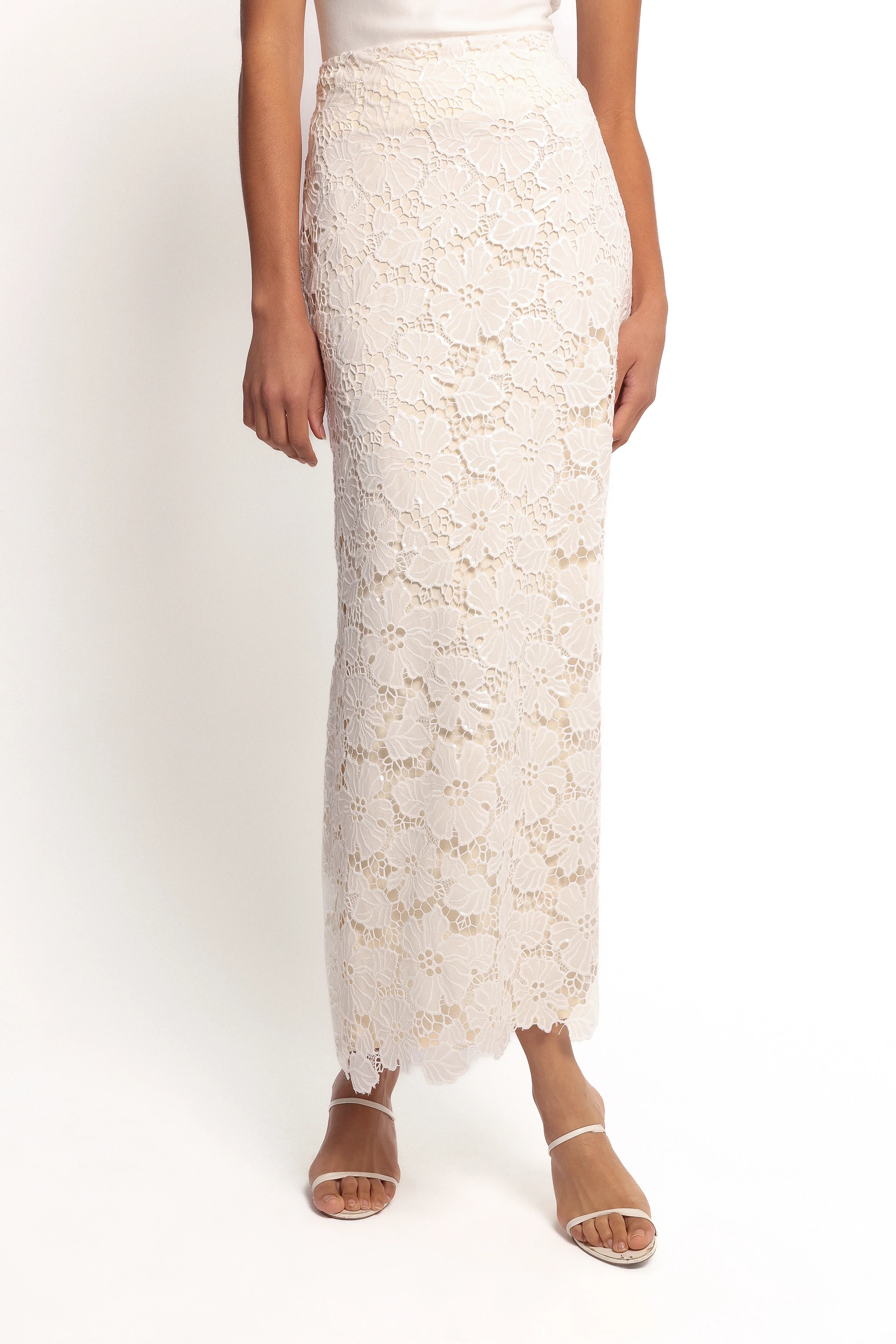 Mika Floral Lace Maxi Skirt White