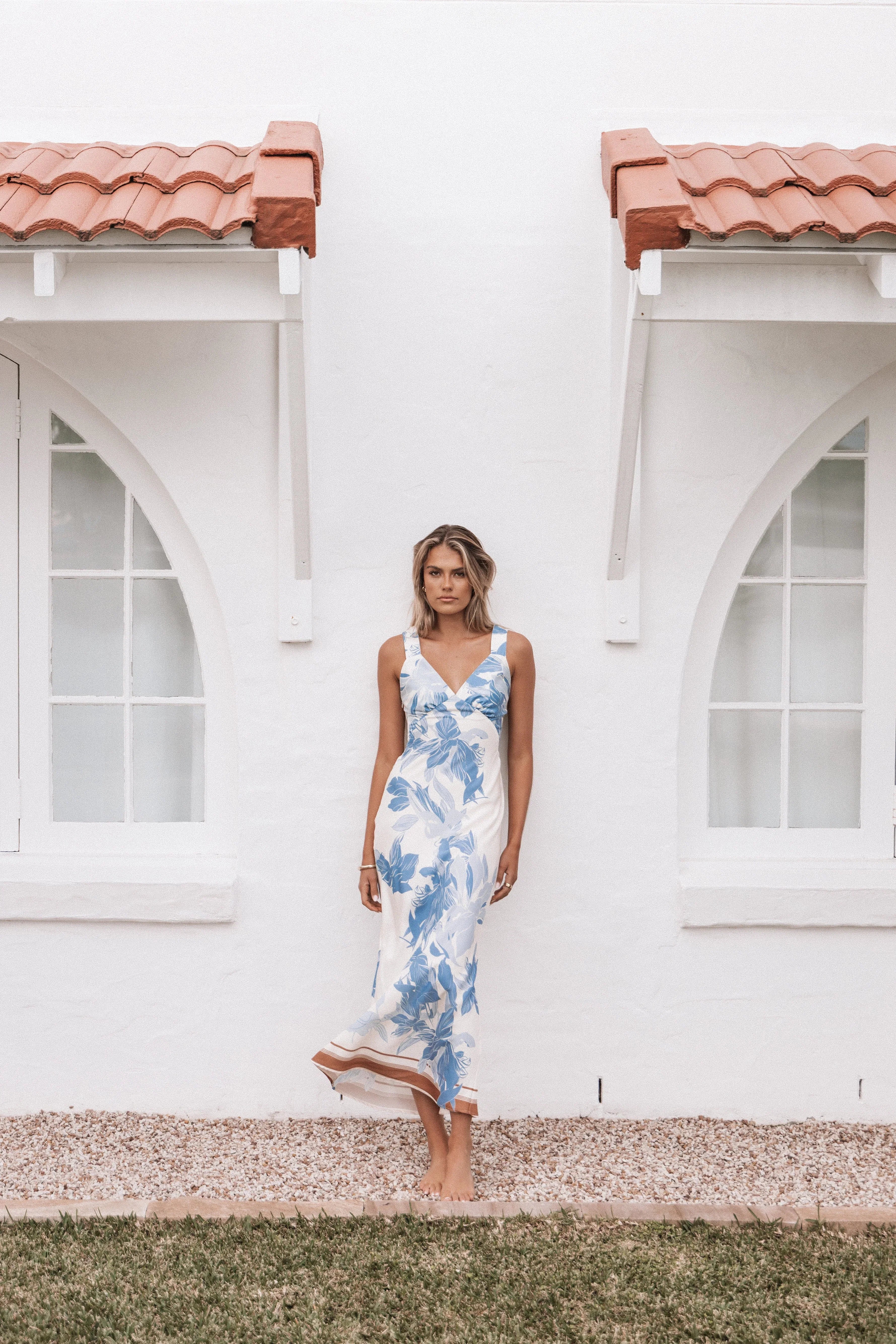 Lizza Maxi Dress Pale Blue Print
