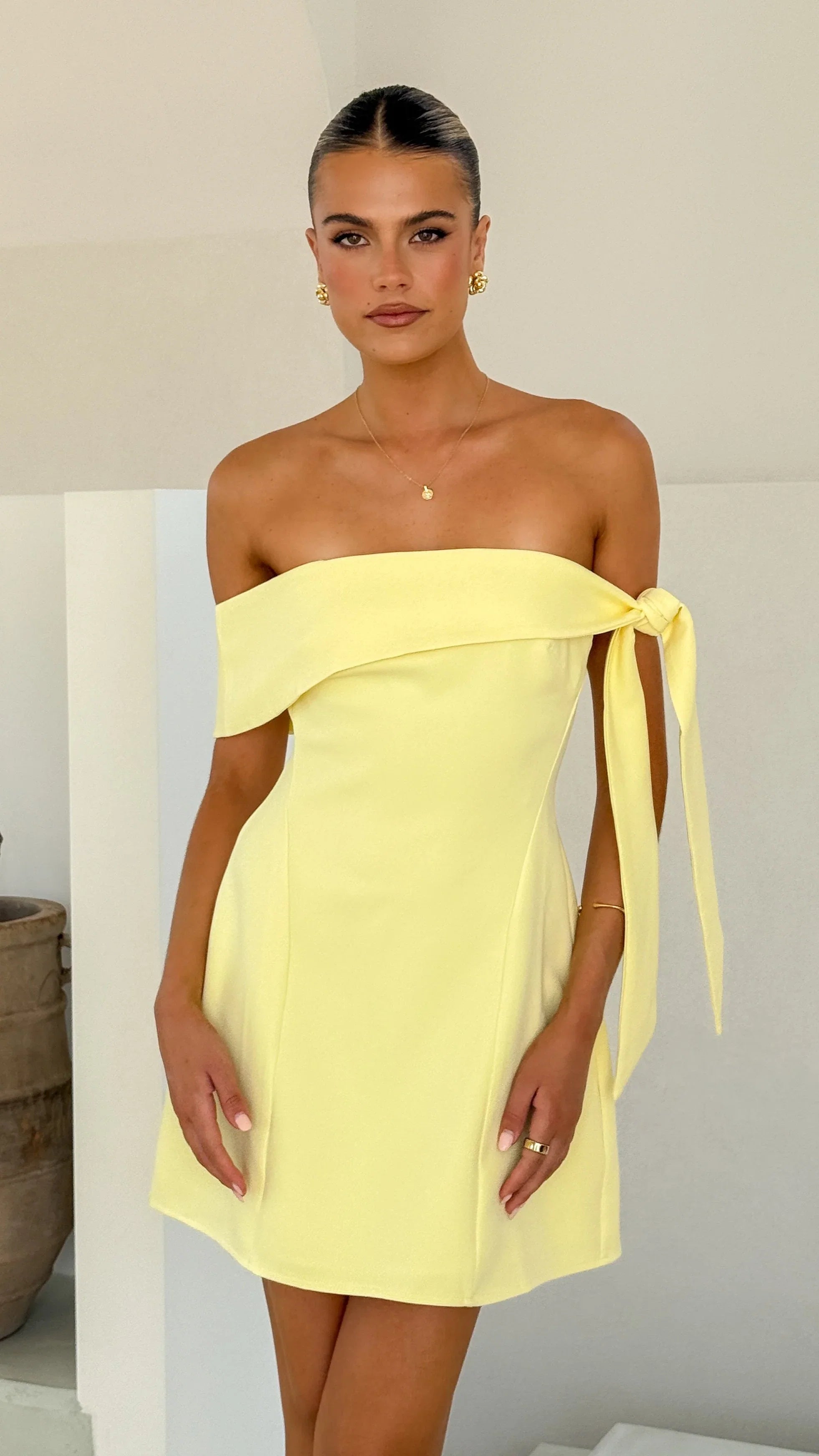 Halen Off Shoulder Mini Dress Lemon
