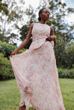 Mena Pleated Maxi Skirt Blurred Pink Floral