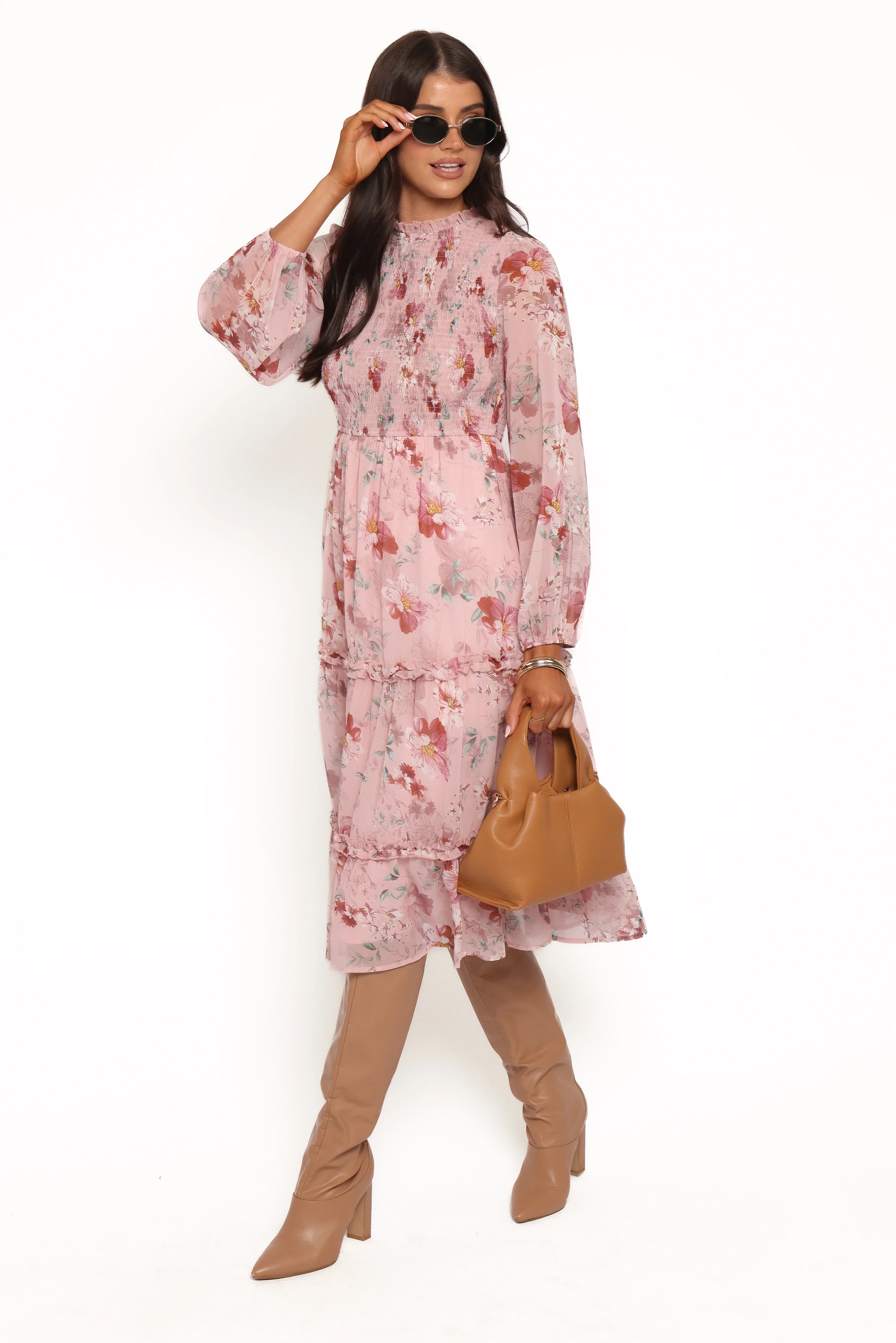 Alamea Long Sleeve Midi Dress Pink Floral