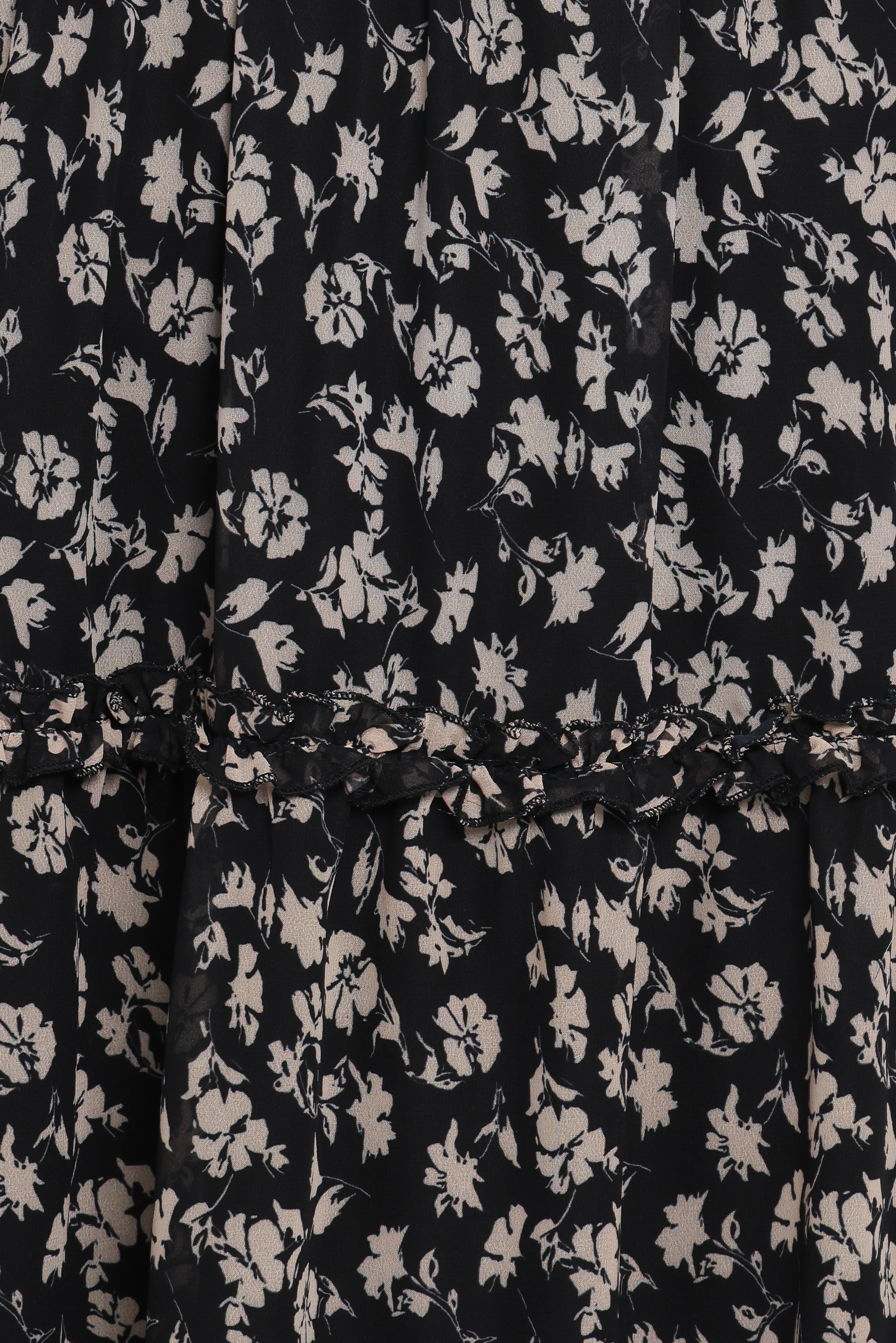 Edwina Shirred Frill Long Sleeve Midi Dress Black Ditsy Floral