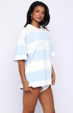 Catch A Wink Oversized Short Sleeve Rugby Shirt Blue White Stripe