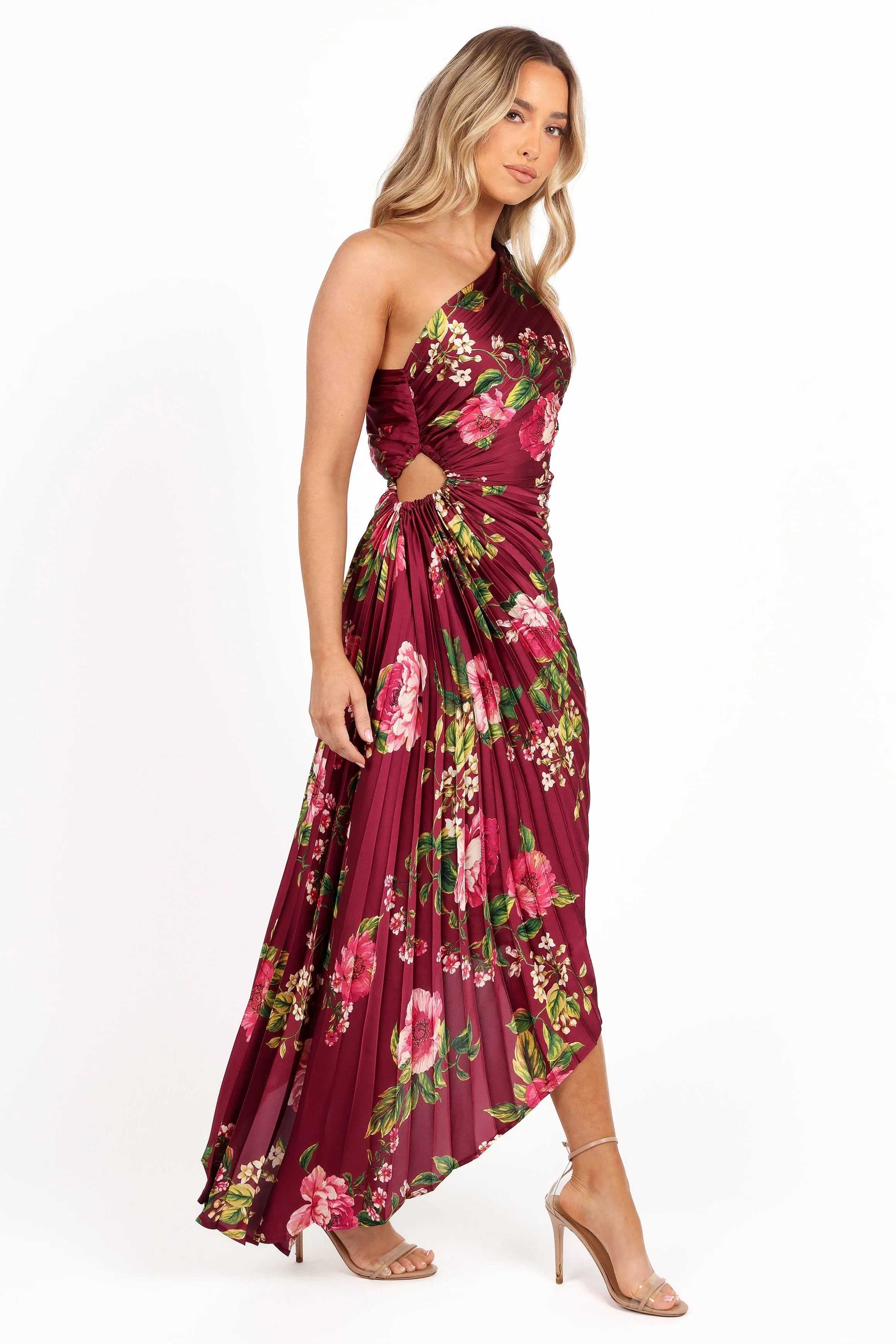 Kleo One Shoulder Maxi Dress Burgundy Floral