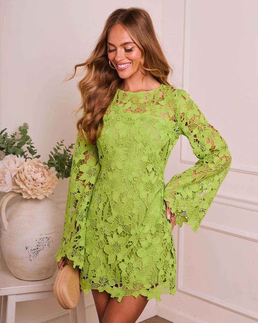Meadow Haven Floral Lace Crochet Mini Dress