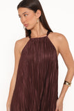 Melody Plisse Halter Maxi Dress Brown
