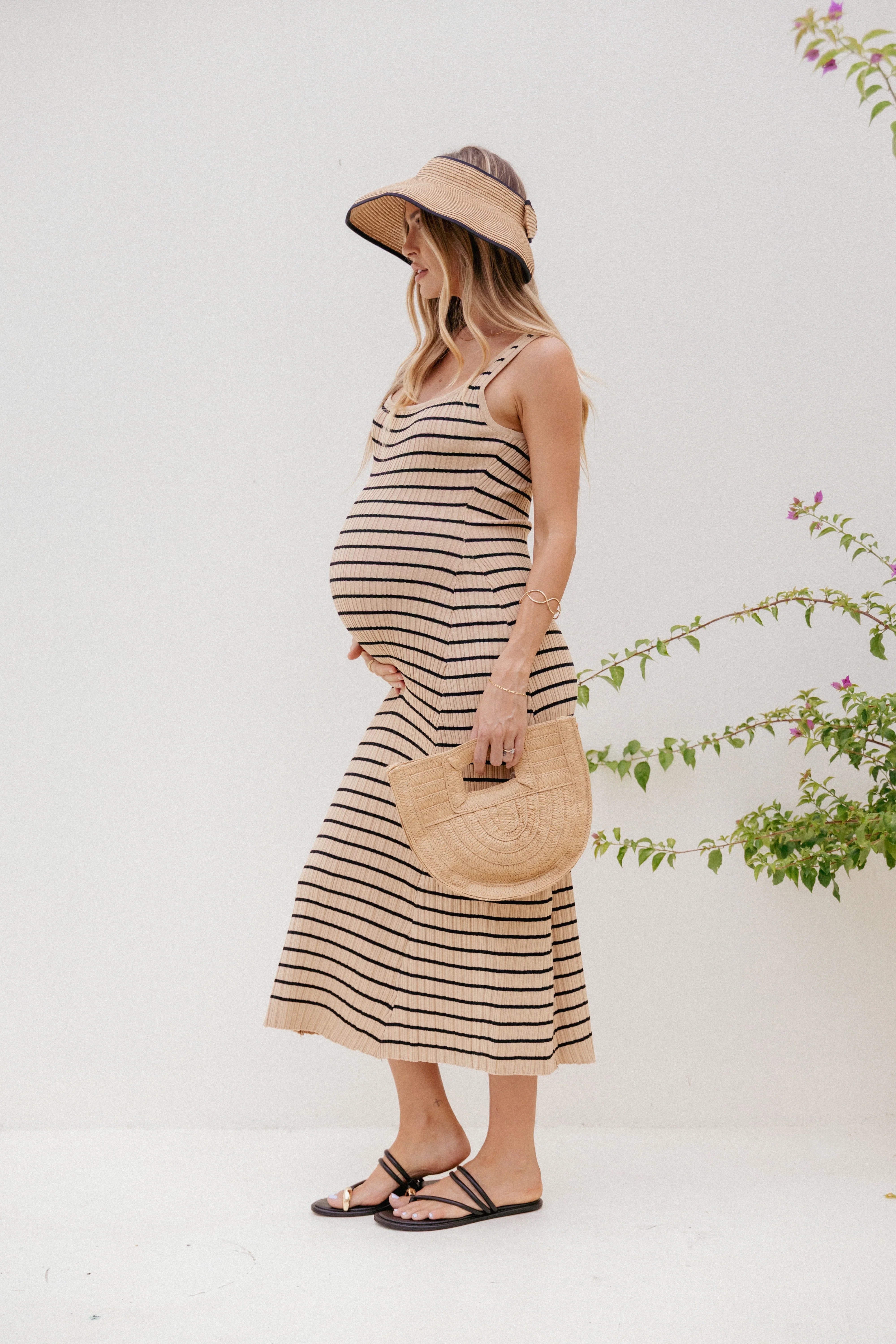 Henry Striped Midi Dress Beige Black