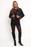 Folk Faux Leather Jacket Black Brown