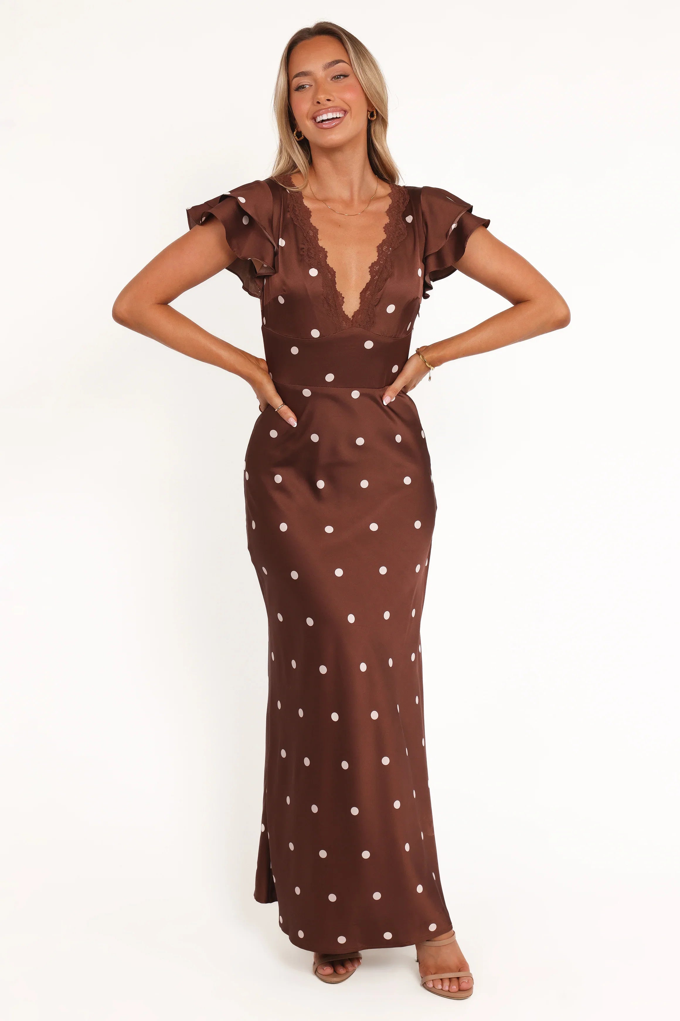 Arella Maxi Dress Brown Polka Dot