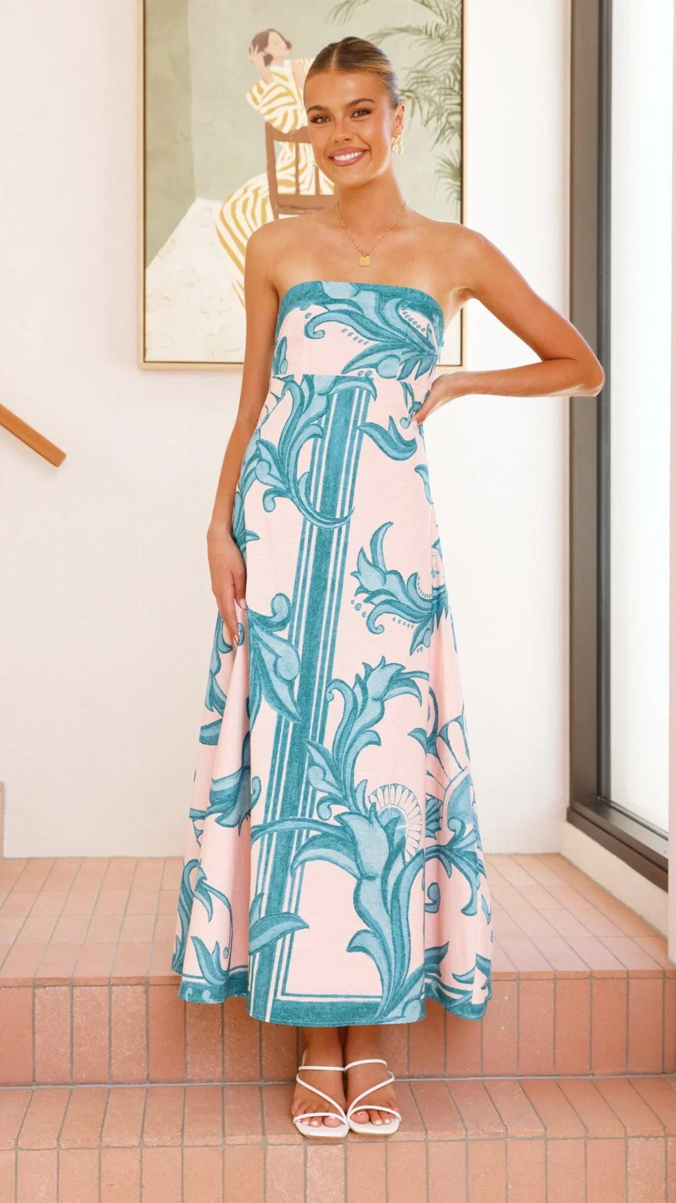 Madra Maxi Dress Aqua Pink Zayna