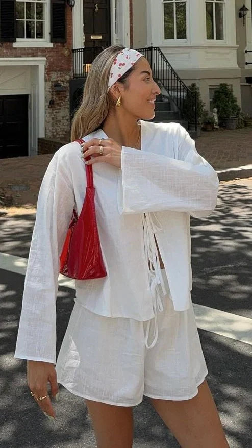 Iveena Top and Shorts Set White