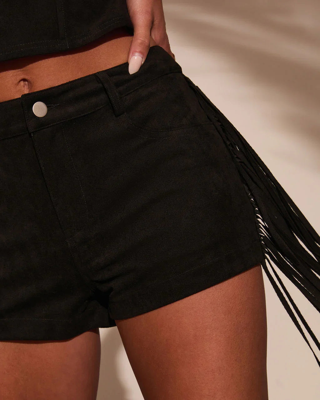 Groove Together Fringe Suede Shorts