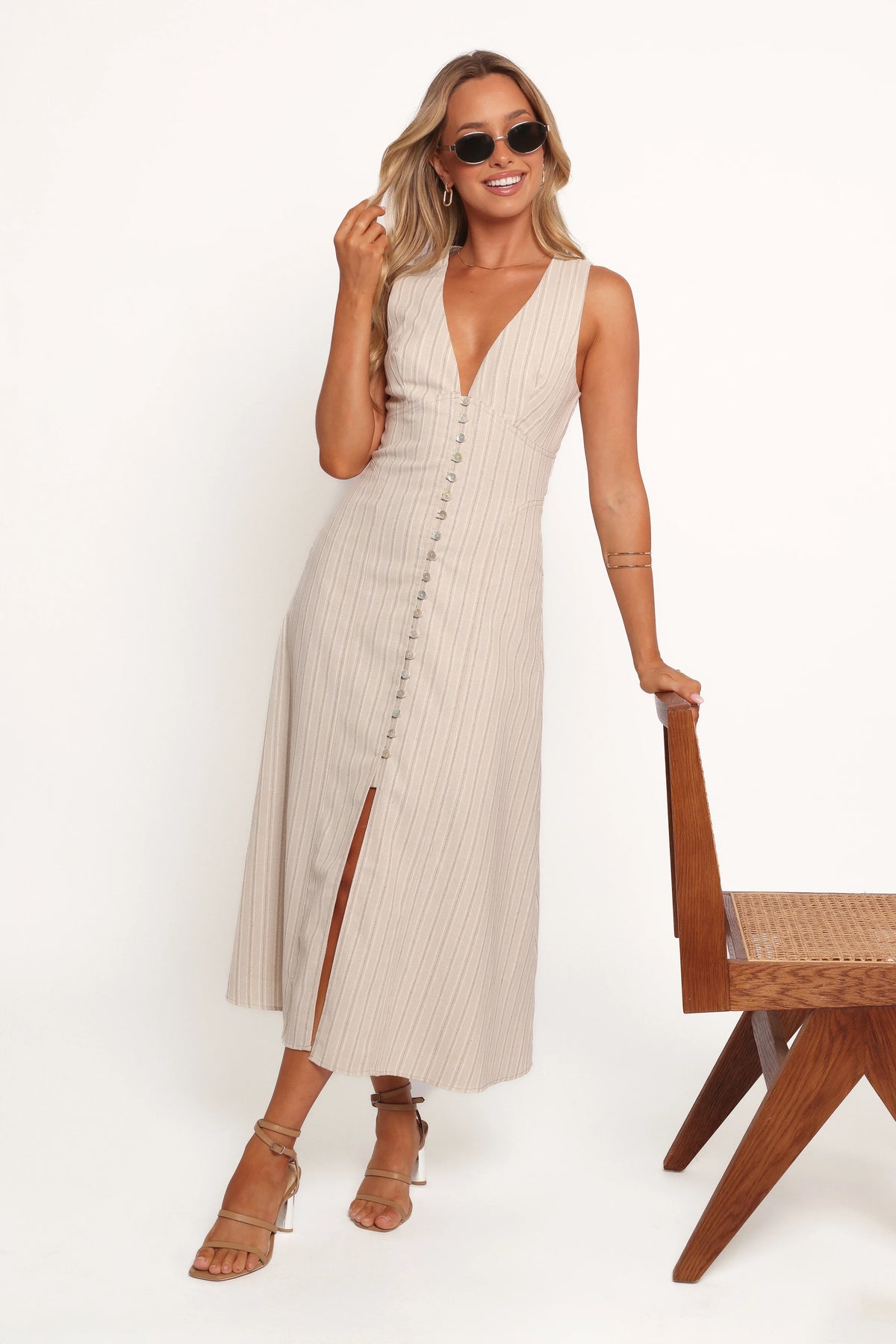 Aisling Midi Dress Beige Gold