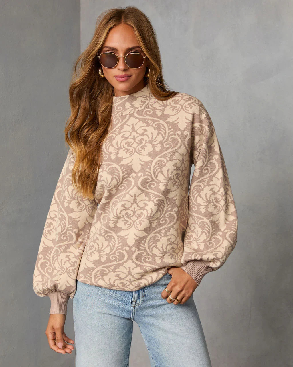 Sienna Fold Printed Turtleneck Sweater