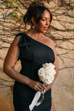 Charmed One Shoulder Midi Dress Black