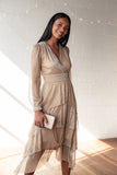 Cybil Pleated Tiered Midi Dress Champagne Gold