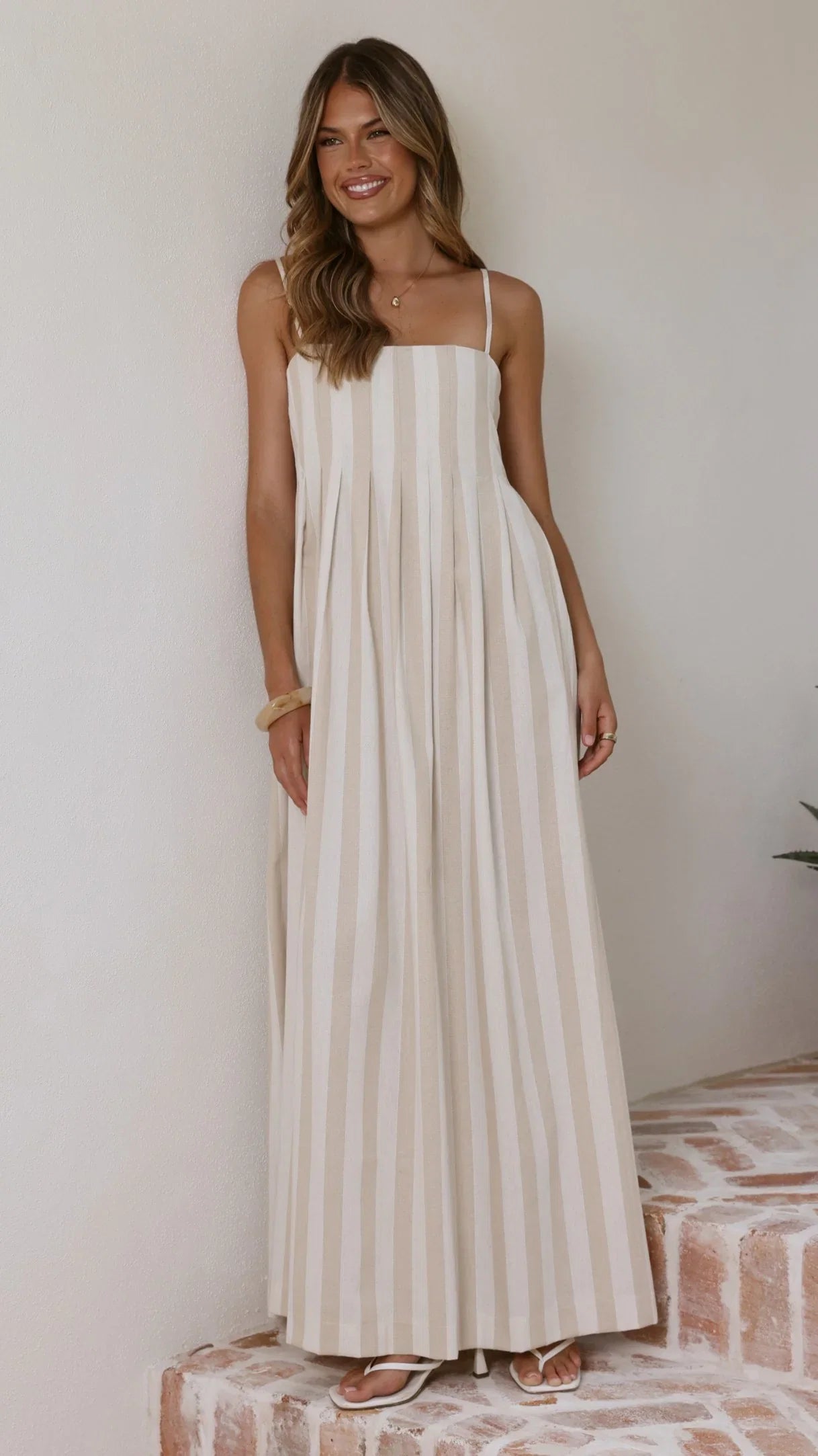 Pippa Maxi Dress Beige Stripe
