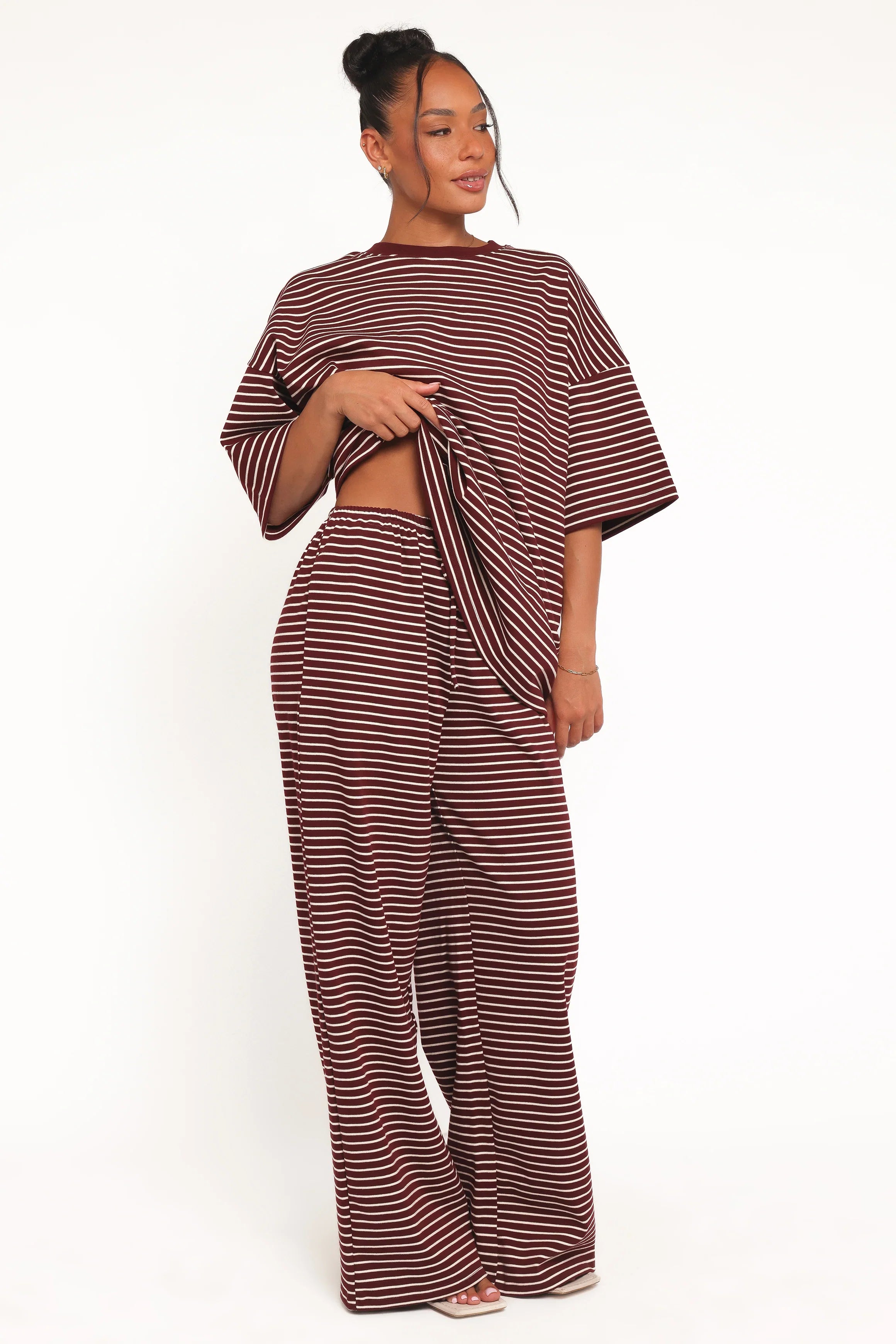 Wilda Knit Pant Burgundy Cream Stripe