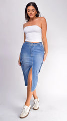 Sydney Denim Cargo Midi Skirt Blue