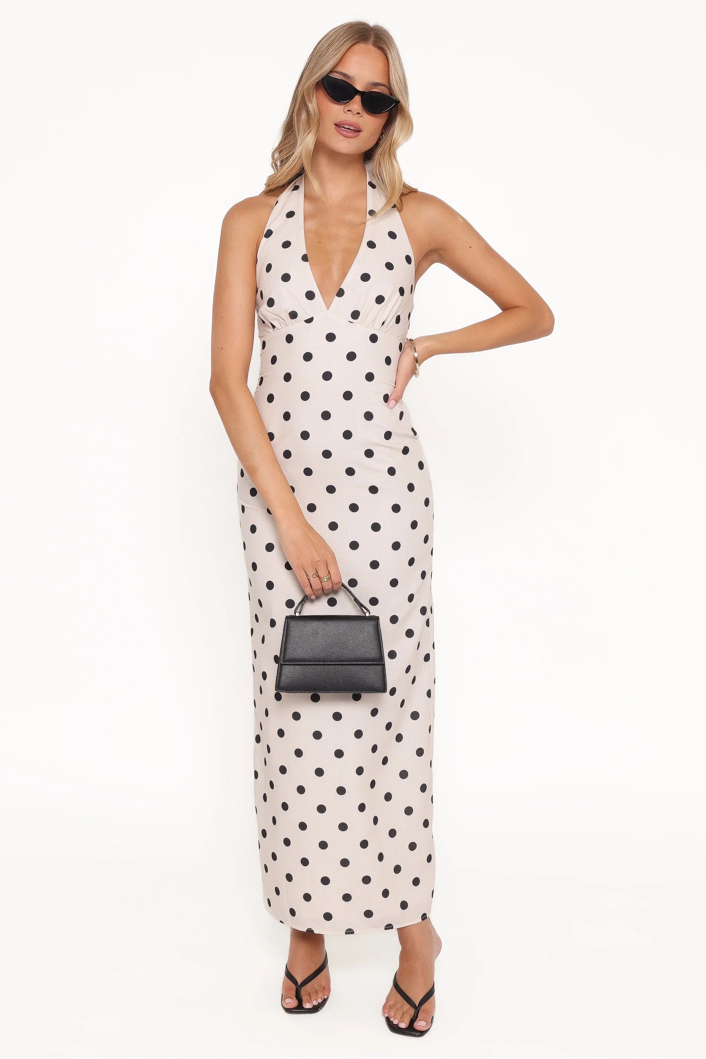 Adora Halterneck Maxi Dress White Polka Dot