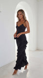 Olivara Polka Dot Ruffle Maxi Dress Black