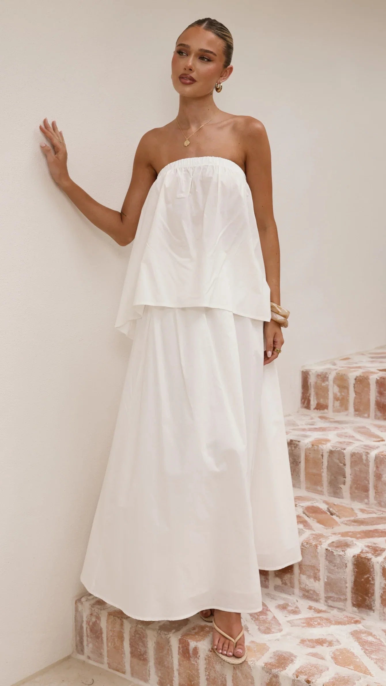 Makala Strapless Top and Maxi Skirt Set White