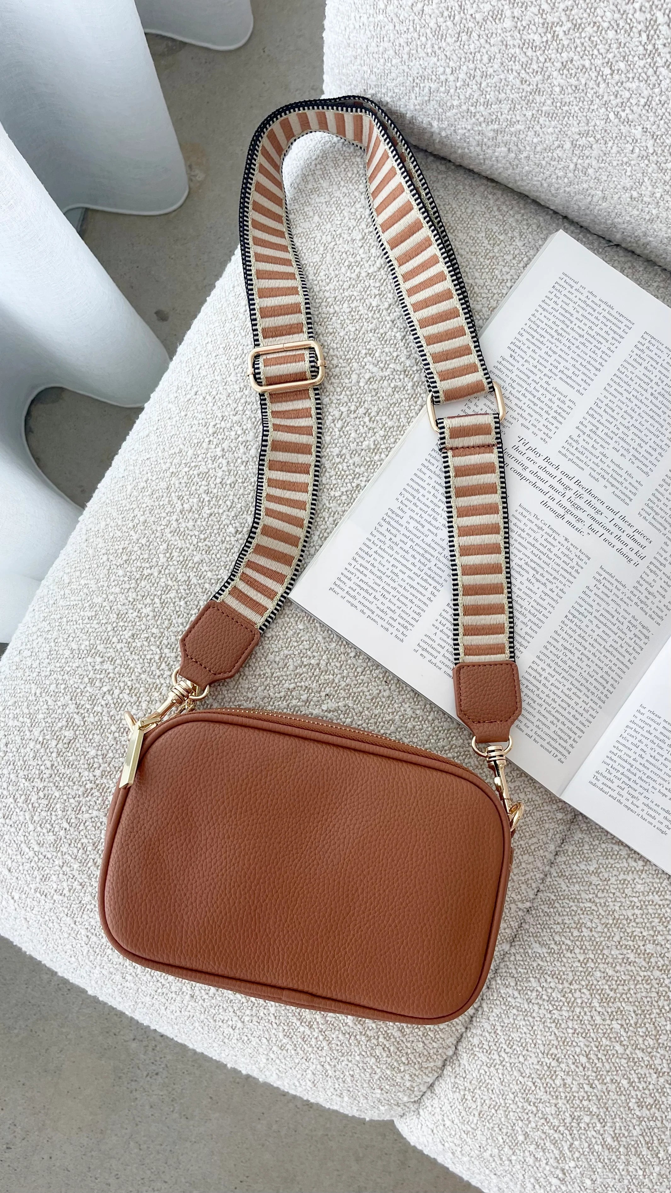 Bella Striped Webbing Camera Bag Tan