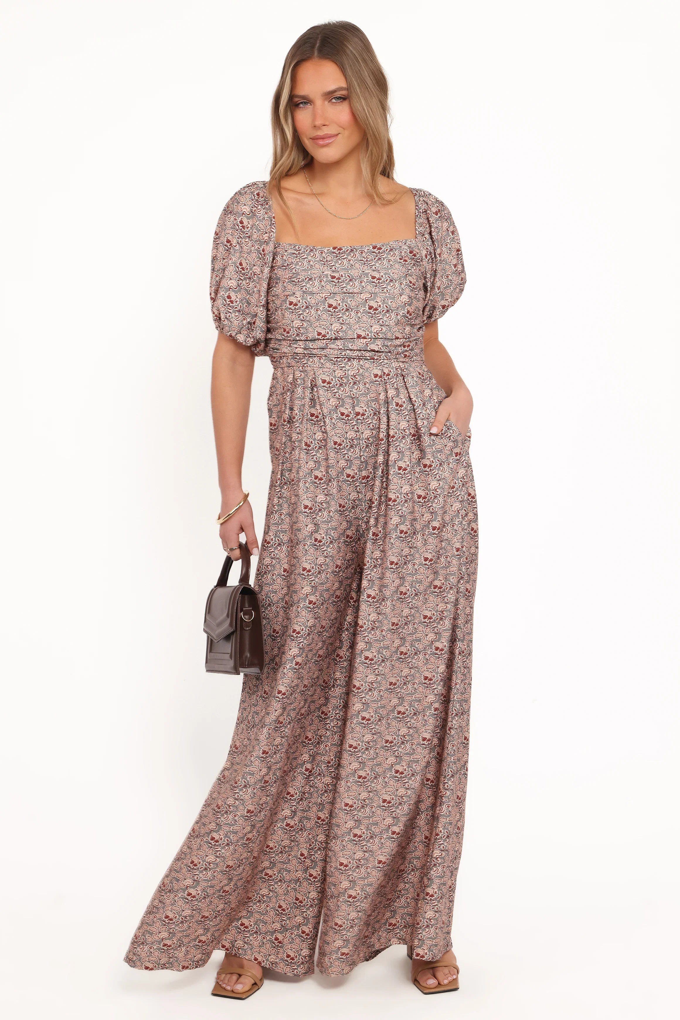 Jayda Puff Sleeve Jumpsuit Grey Floral