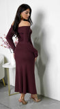 Zoya Off Shoulder Ribbed Midi Dress Brown