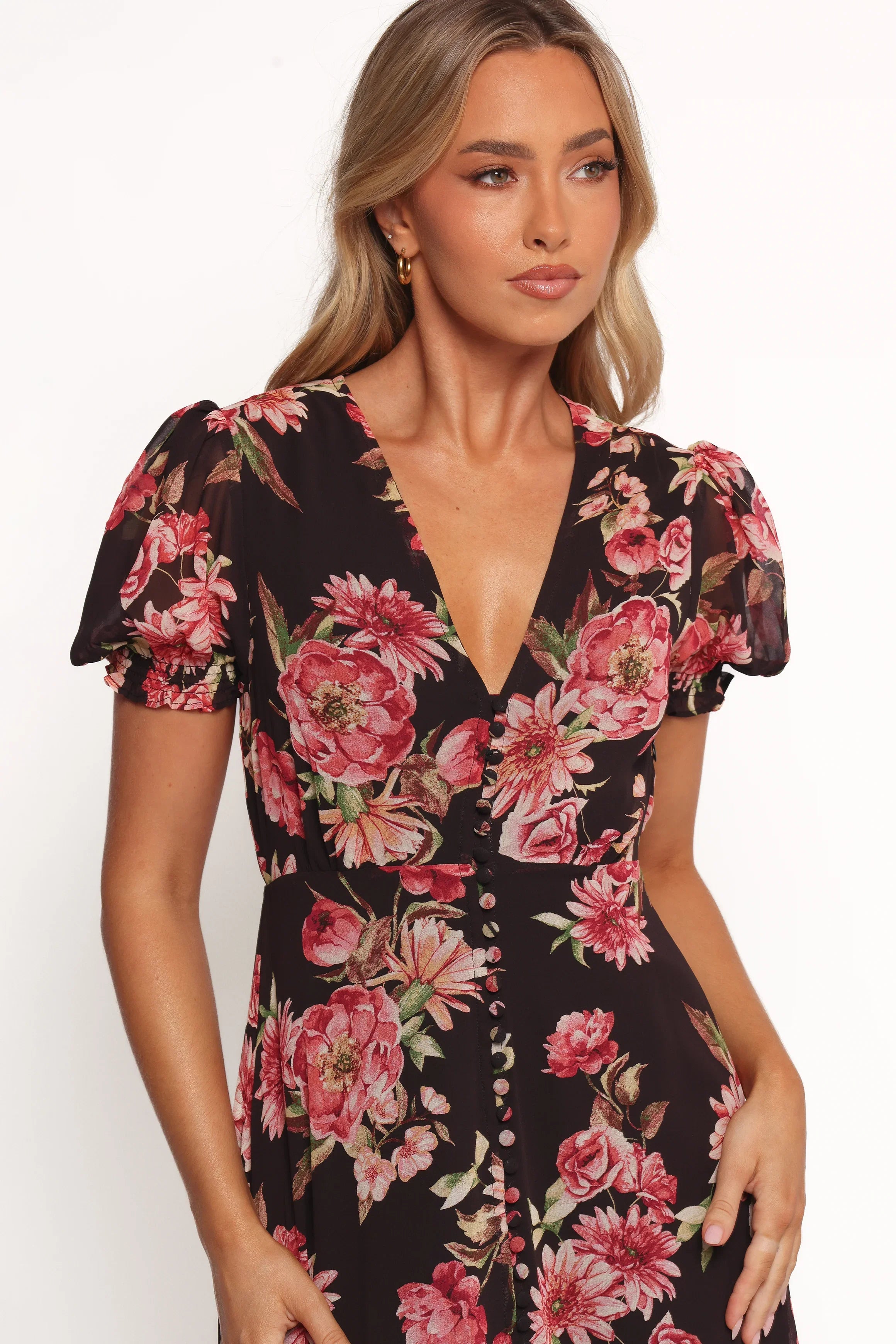 Logen Floral Midi Dress Black Floral