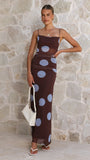 Loralei Mesh Maxi Dress Brown Blue Polka Dot