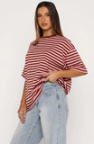 Touchdown Oversized Tee Brown Pink Stripe