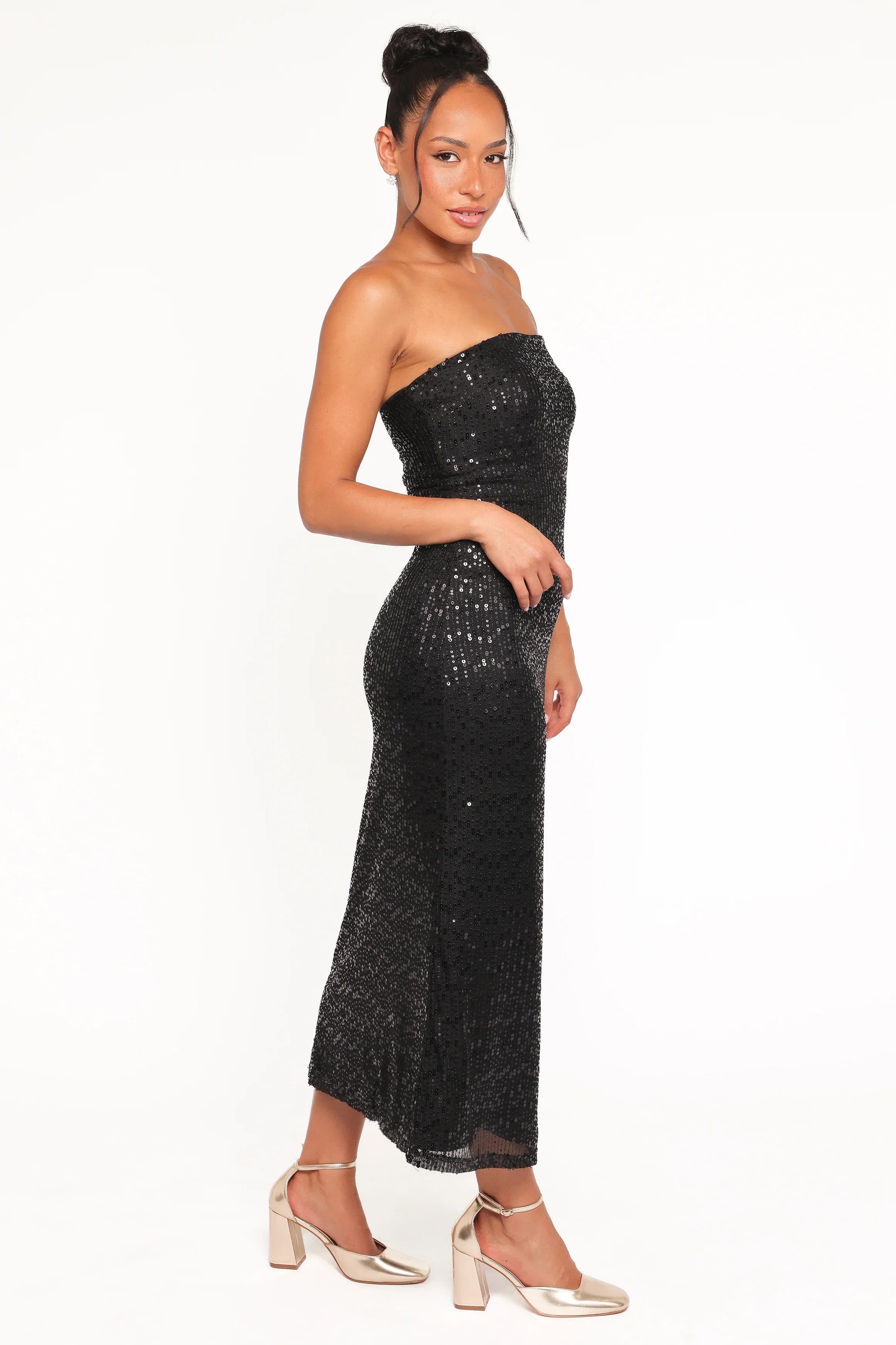 Agnes Strapless Sequin Maxi Dress Black