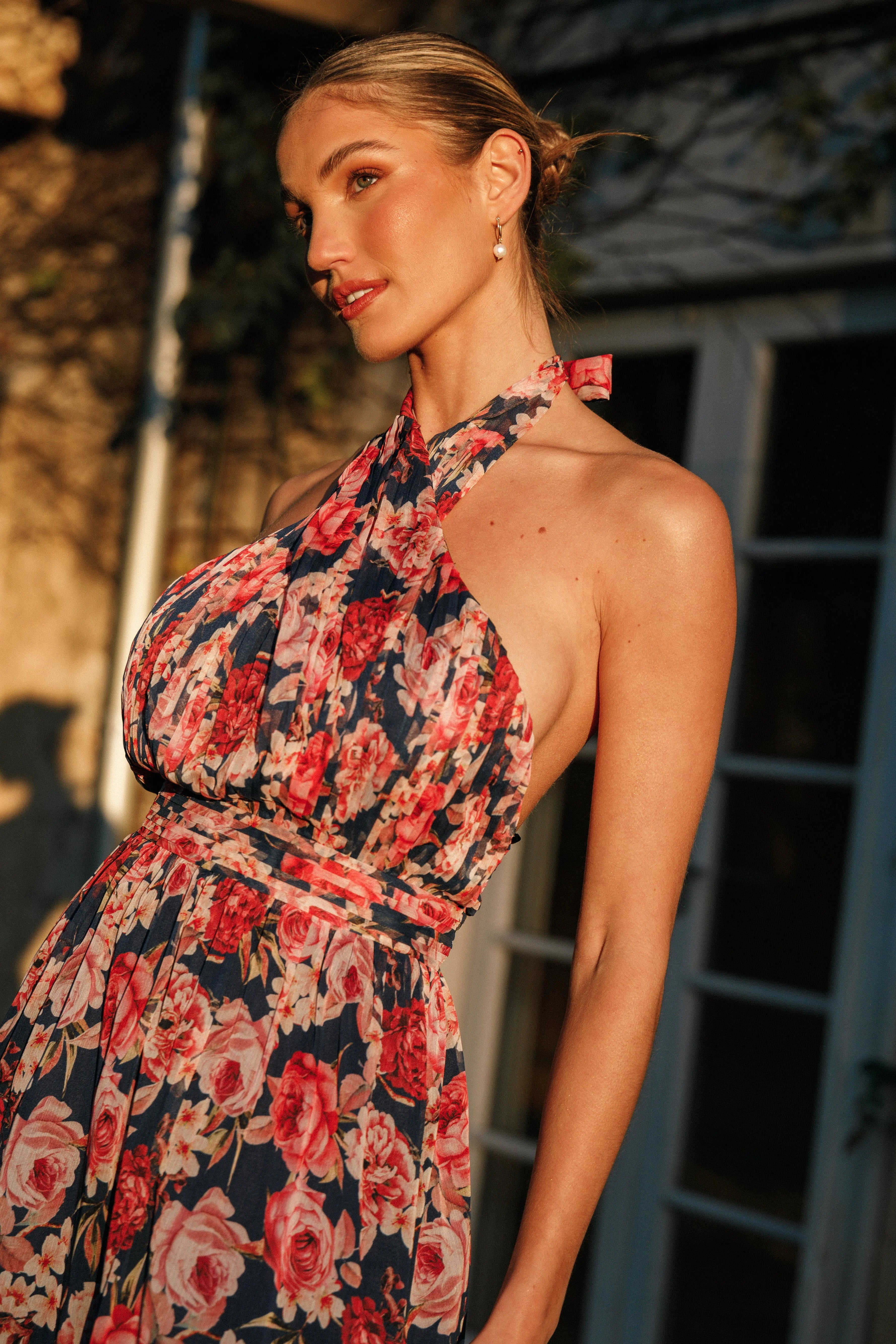 Lennon Halterneck Maxi Dress Navy Floral